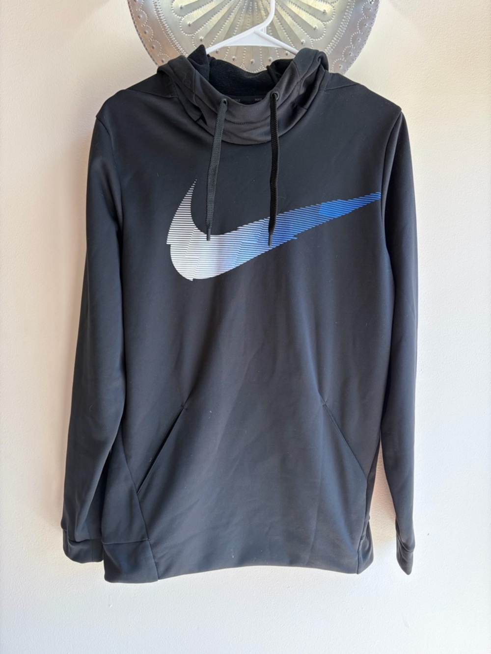 Nike Black Dri-Fit Hoodie White Blue Swoosh Pullover Men’s Small Women’s Medium